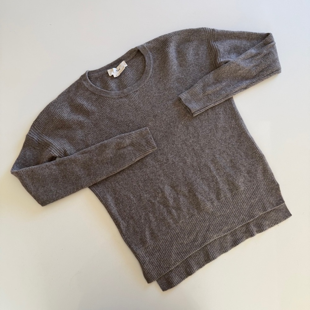 TNA-Wool Blend-Crew Neck-Brown-Tan-Waffle Knit Sweater-Size S